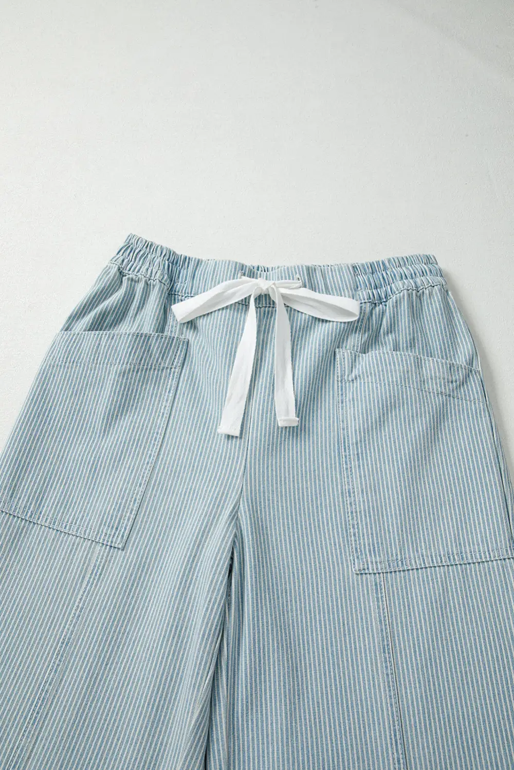 Women's Stripe Mid Rise Drawstring Waist Jeans