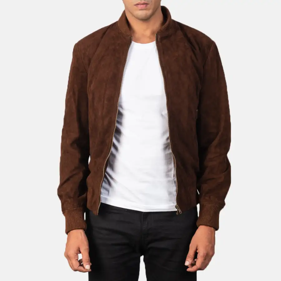Men's Textured Bomber Suede Jacket