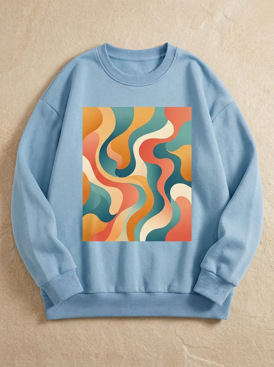 Men's Retro Abstract Wavy Pattern Printed Crewneck Sweatshirt