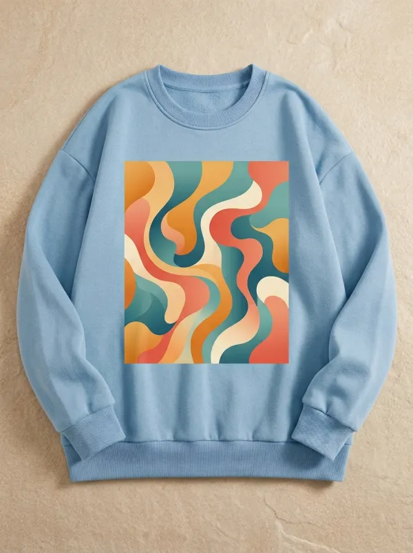 Men's Retro Abstract Wavy Pattern Printed Crewneck Sweatshirt