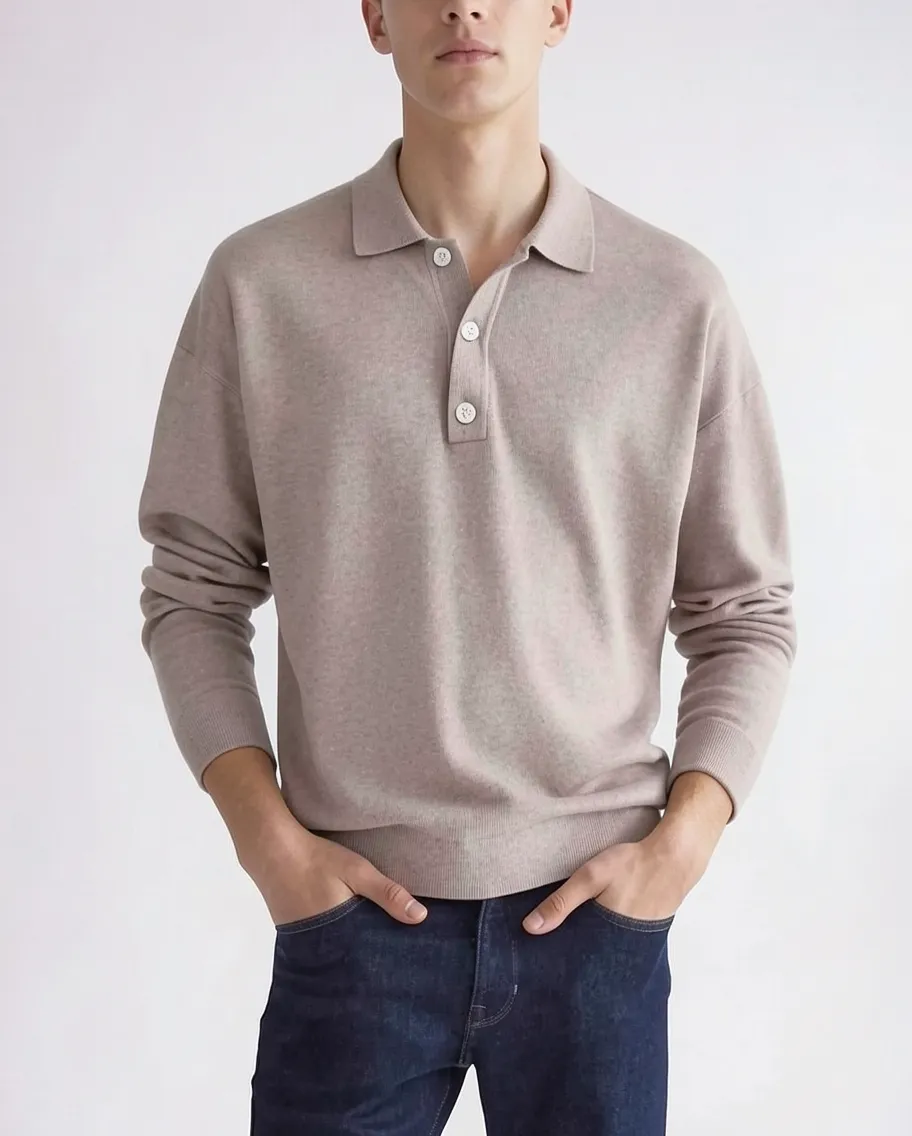 Refined Long Sleeve Knit Polo Shirt