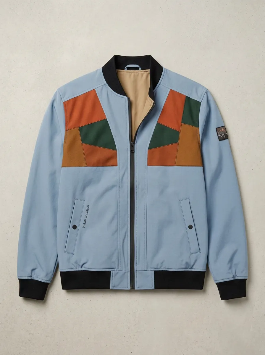 Patchwork Print Welt Pockets Bomber Jacket