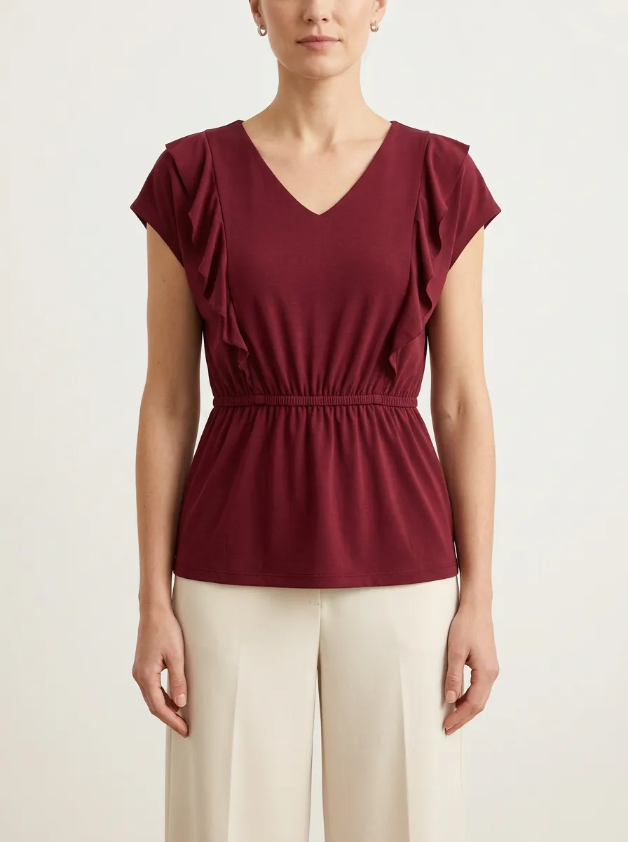 Peplum Ruffle-Sleeve Peplum Top