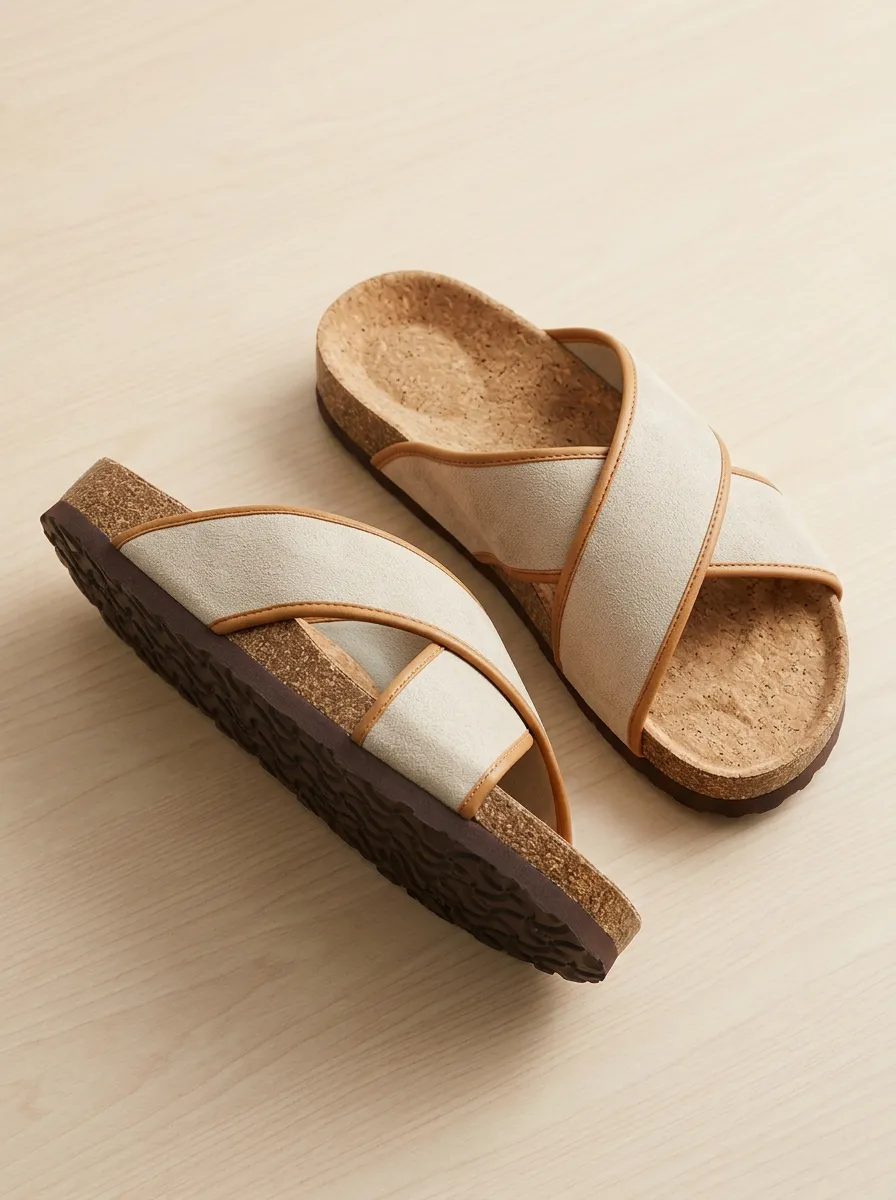Men's Casual Slippers Cross Strap Suede Graphic Detail