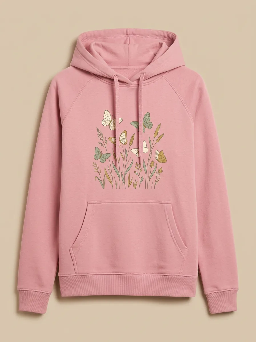 Women's Hooded Drawstring Graphic Ribbed Long-Sleeve Hoodie