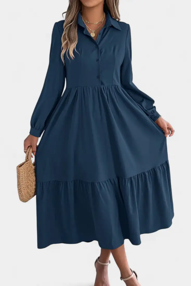 Shirt-Style Long-Sleeve Maxi Dress
