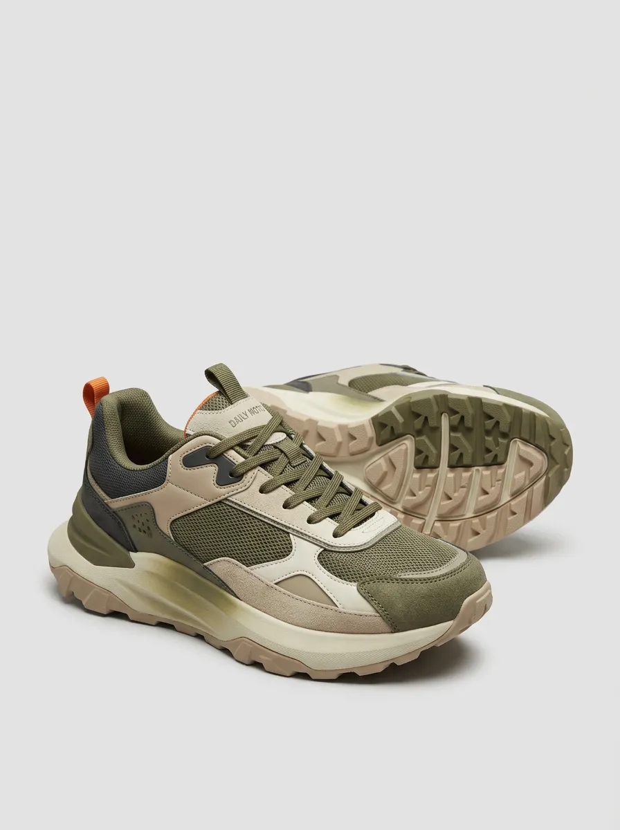 Streamlined Hiking-Inspired Mesh-Panel Casual Sneakers