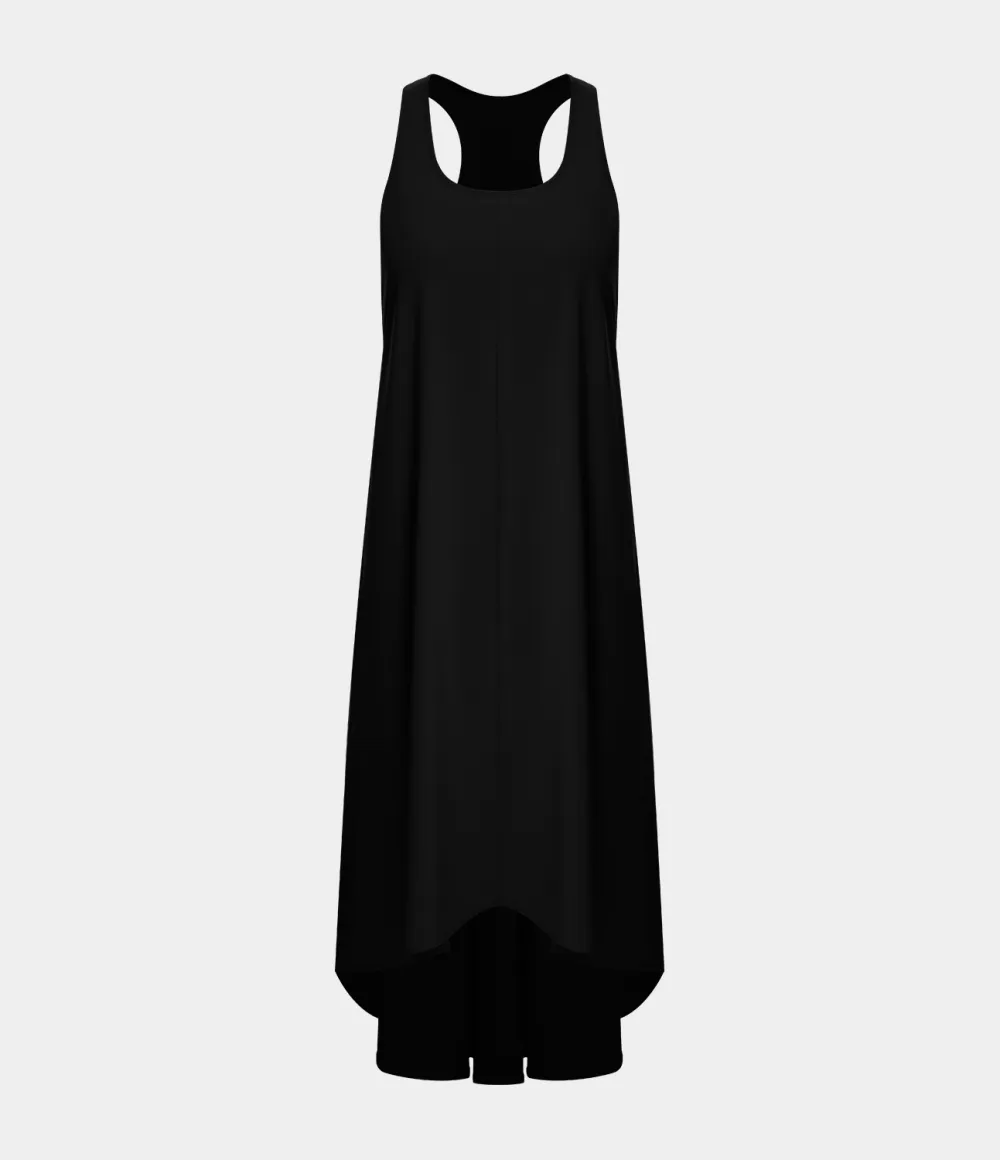 Breezeful Backless Racerback Side Pocket High Low Flowy Midi Quick Dry Casual Dress