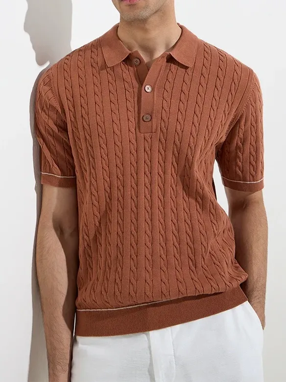 Short Sleeve Knitted Loose Polo T-Shirt