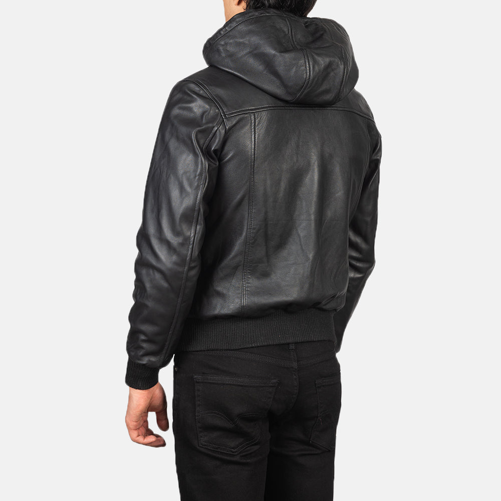 Men's Classic Bomber Hooded Leather Jacket
