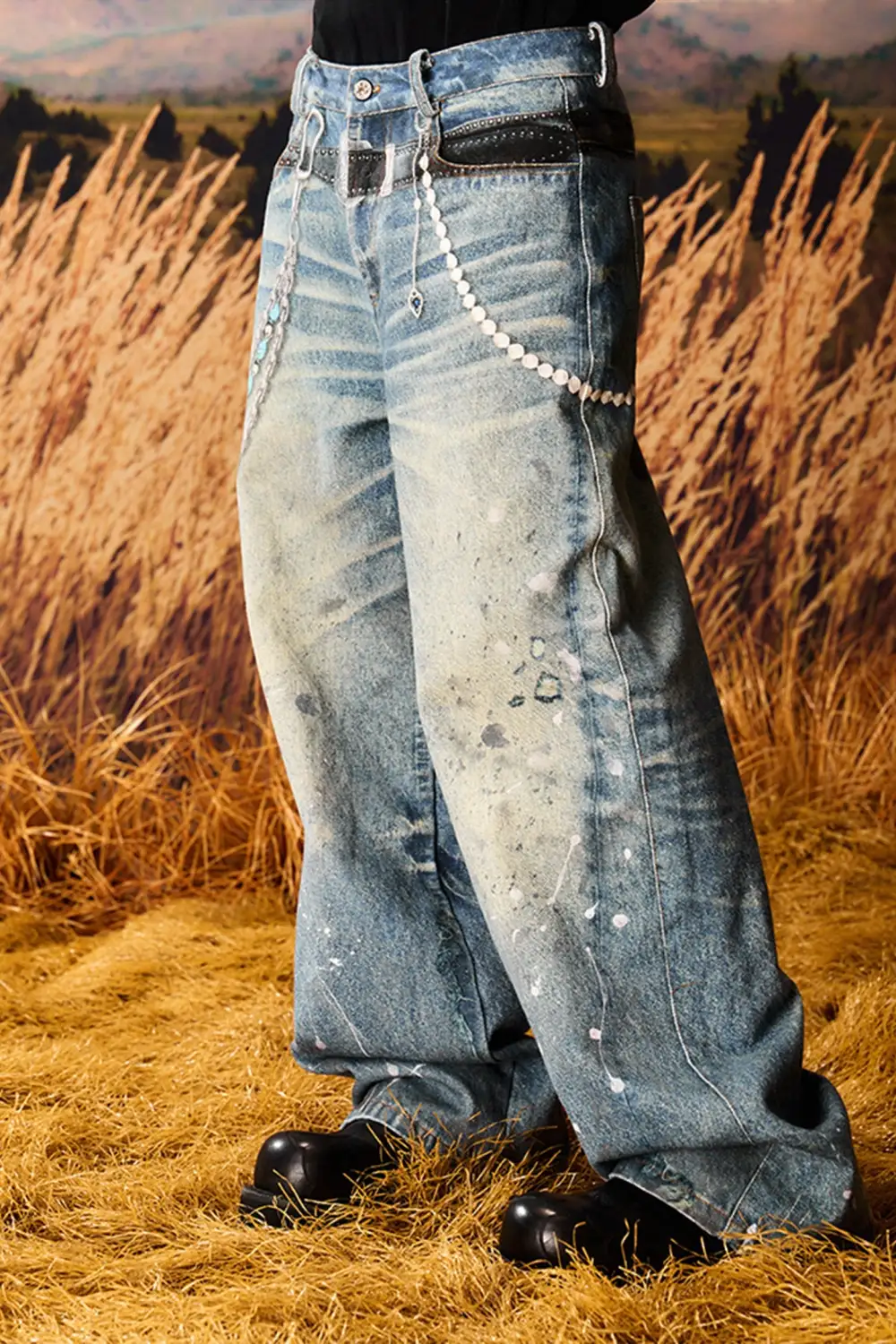 Dimensional Chain-Print Vintage Jeans