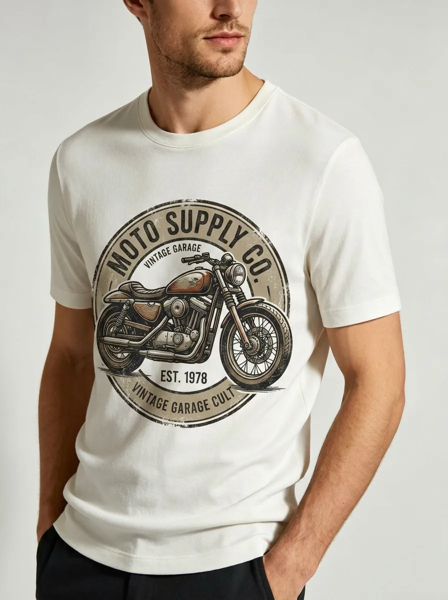 Men's Vintage Motorcycle Garage Printed T-shirt