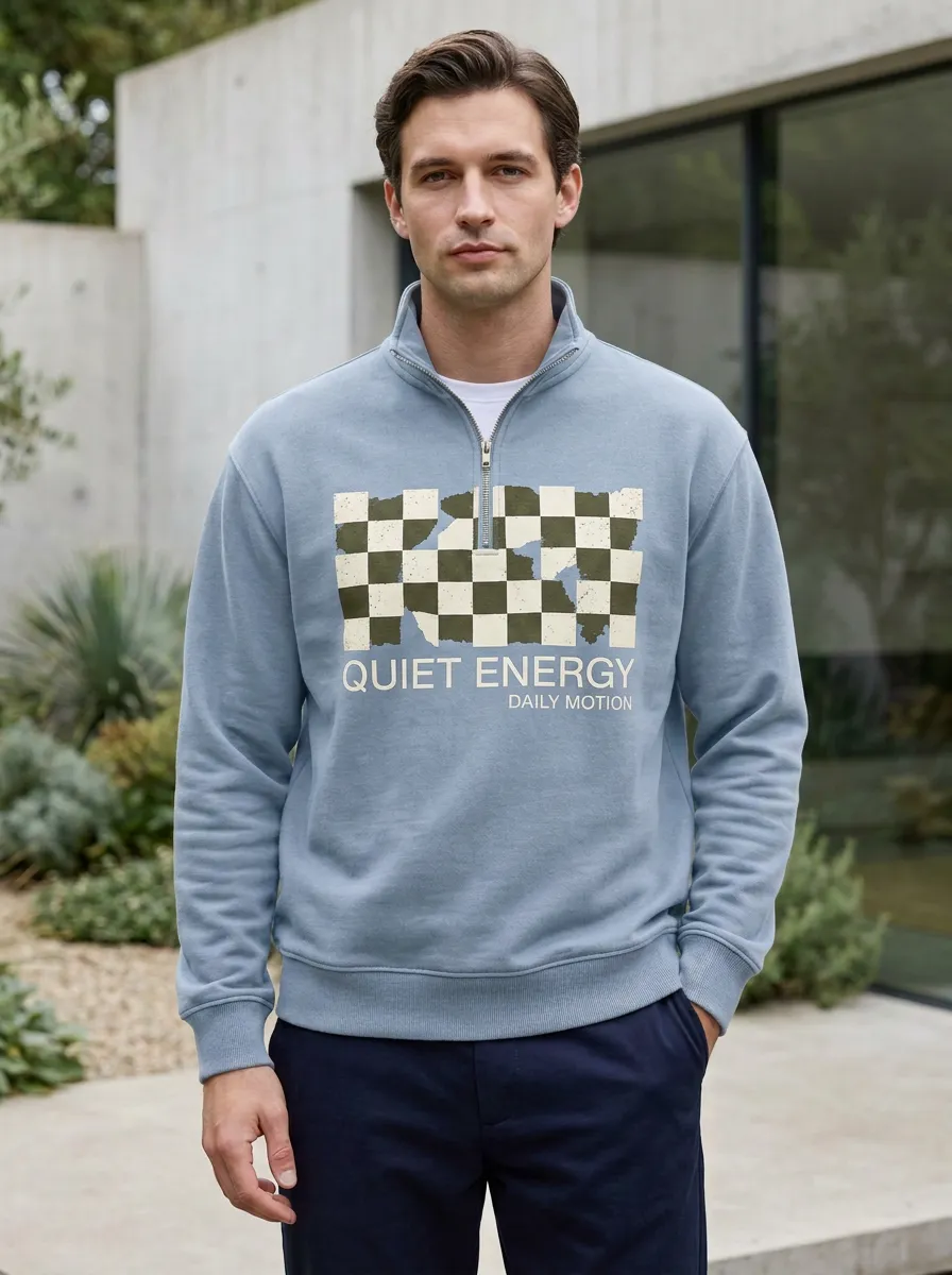Half-Zip Checkered Men's Half-Zip Sweatshirt