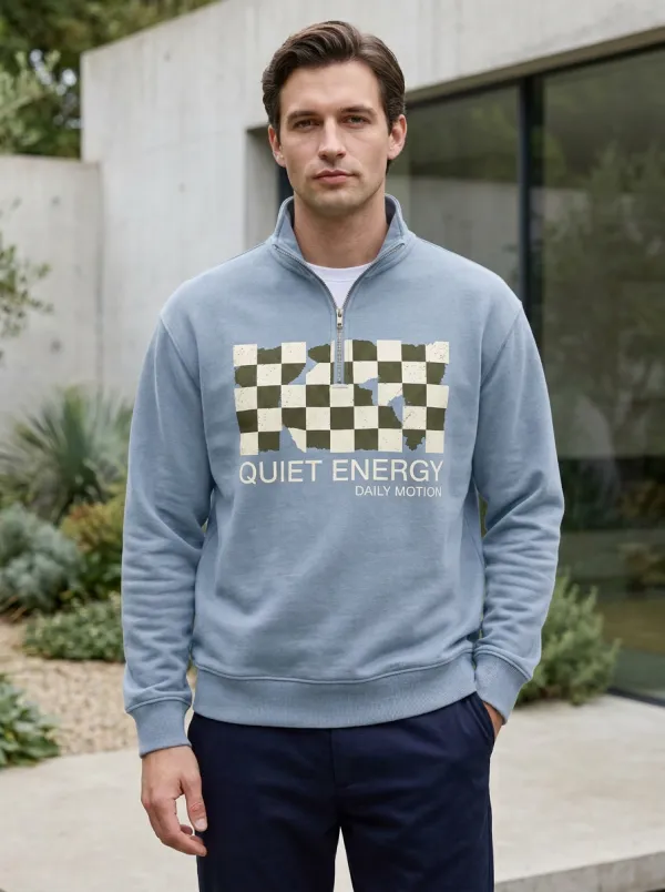 Half-Zip Checkered Men's Half-Zip Sweatshirt