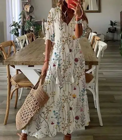  Boho Ikat Print Maxi Dress