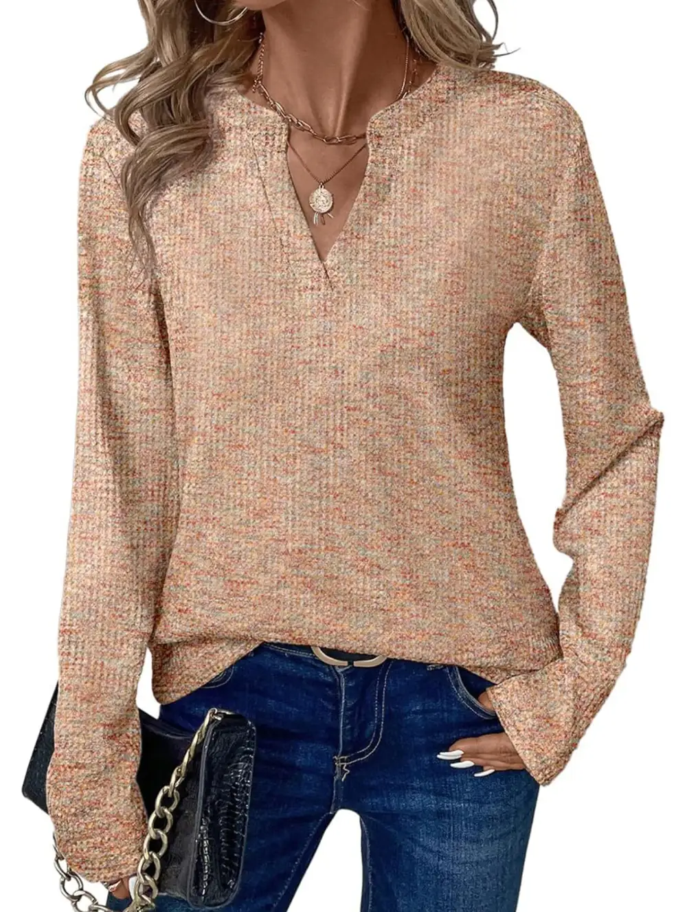 V Neck Pullover Long Sleeve Tee