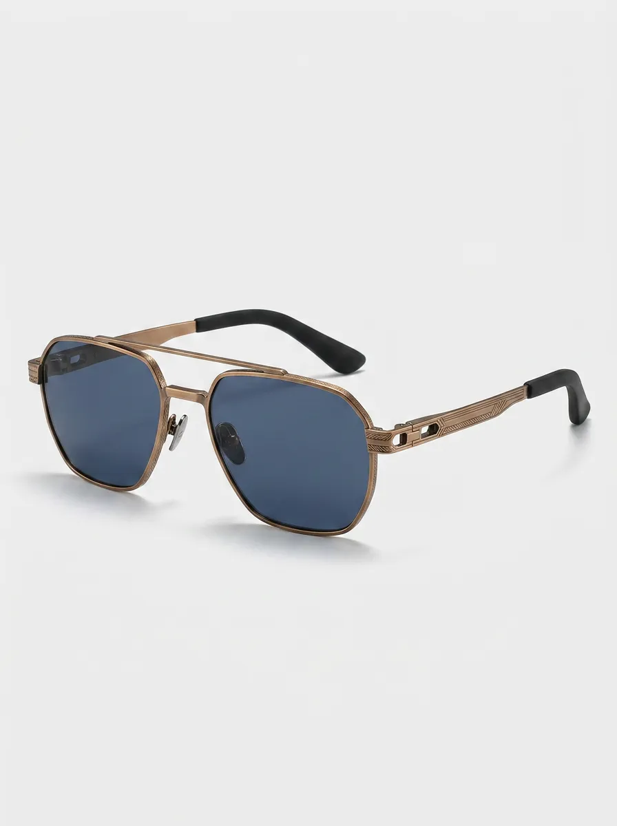 Men's Vintage Bronze Metal Frame Blue Lens Aviator Sunglasses