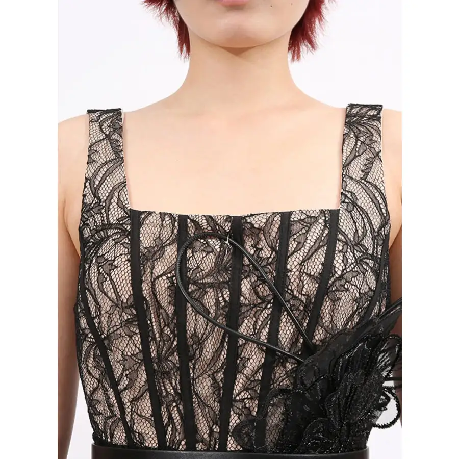 Lace Square Neck Midi Dress