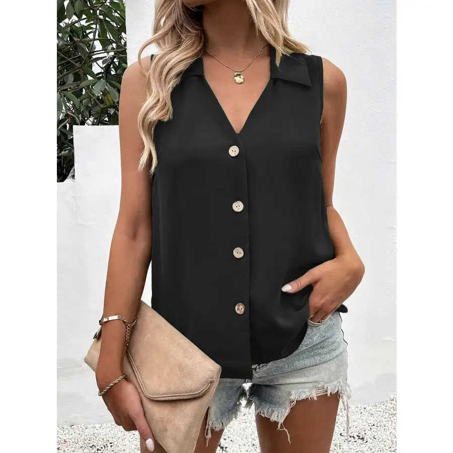Full Size Collar Button Up Tank