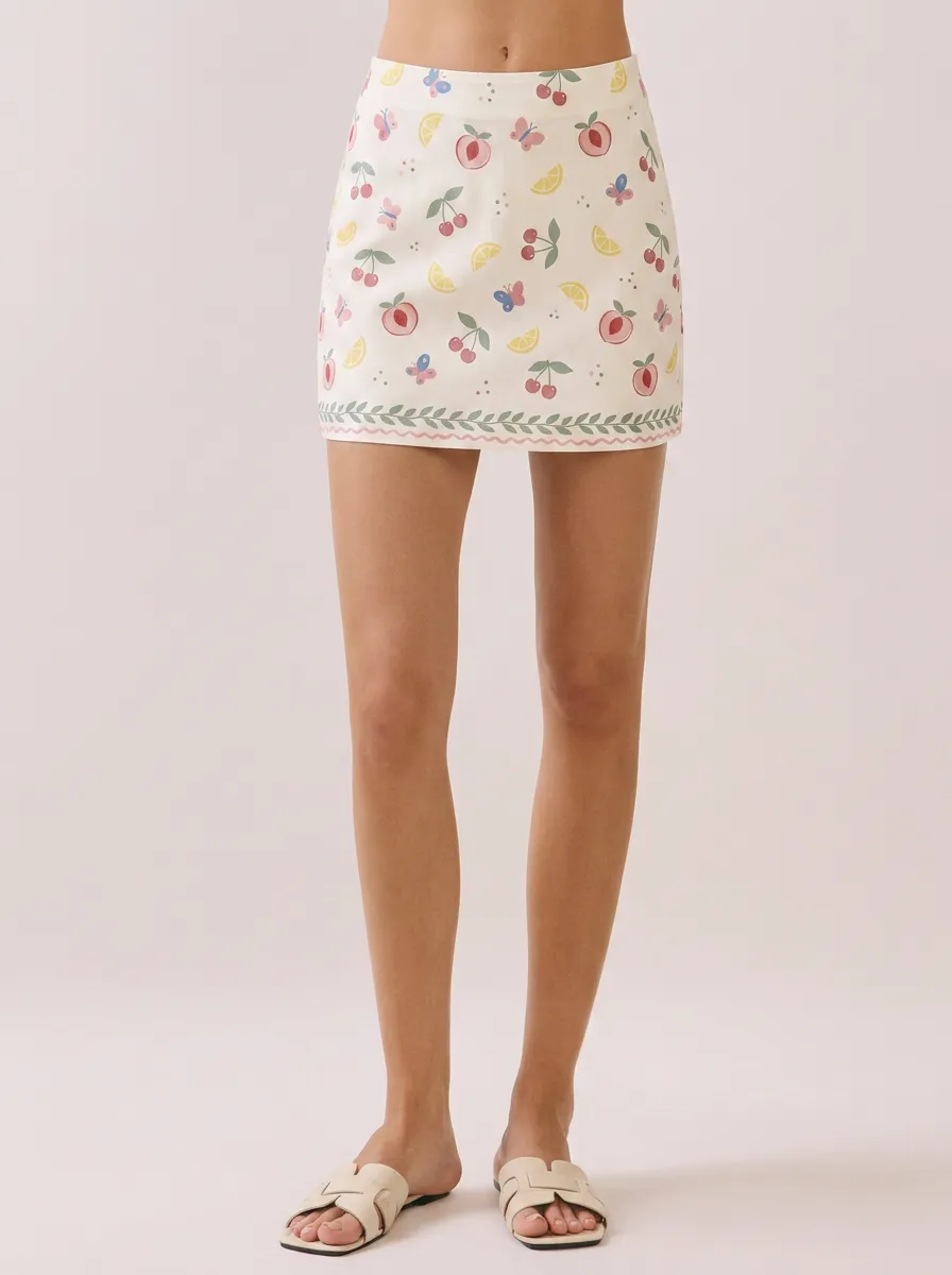 Women's Summer Fruit Butterfly Pattern Printed Mini Skirt