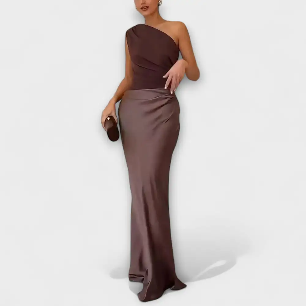Pleated One Shoulder Maxi Dress