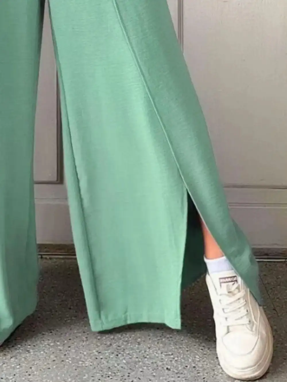 Wide Leg Slit Detail Ruffle Detail Everyday Pants