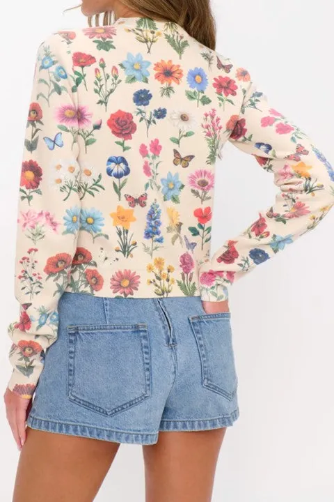 Floral Embroidered White Knit Cardigan