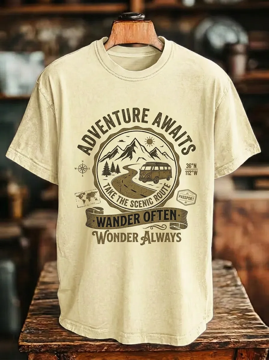 Unisex Adventure Camper Van Mountain Scenic Route Printed T-shirt