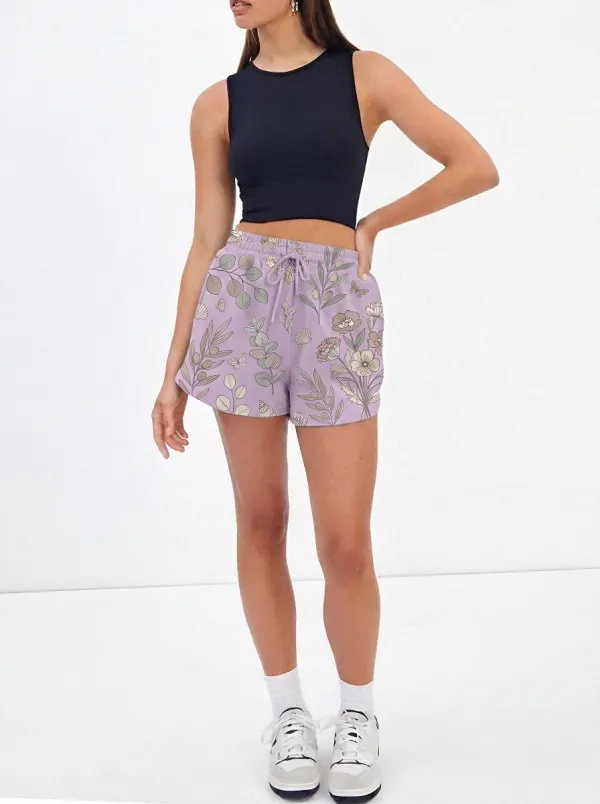 Women's Botanical Nature Lover Floral Butterfly Printed Shorts