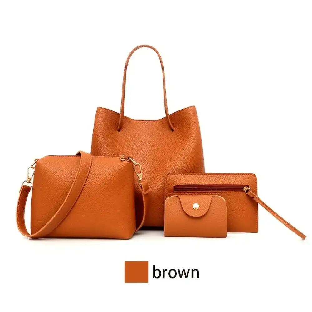 Classic Minimalist Black Leather Bag Set