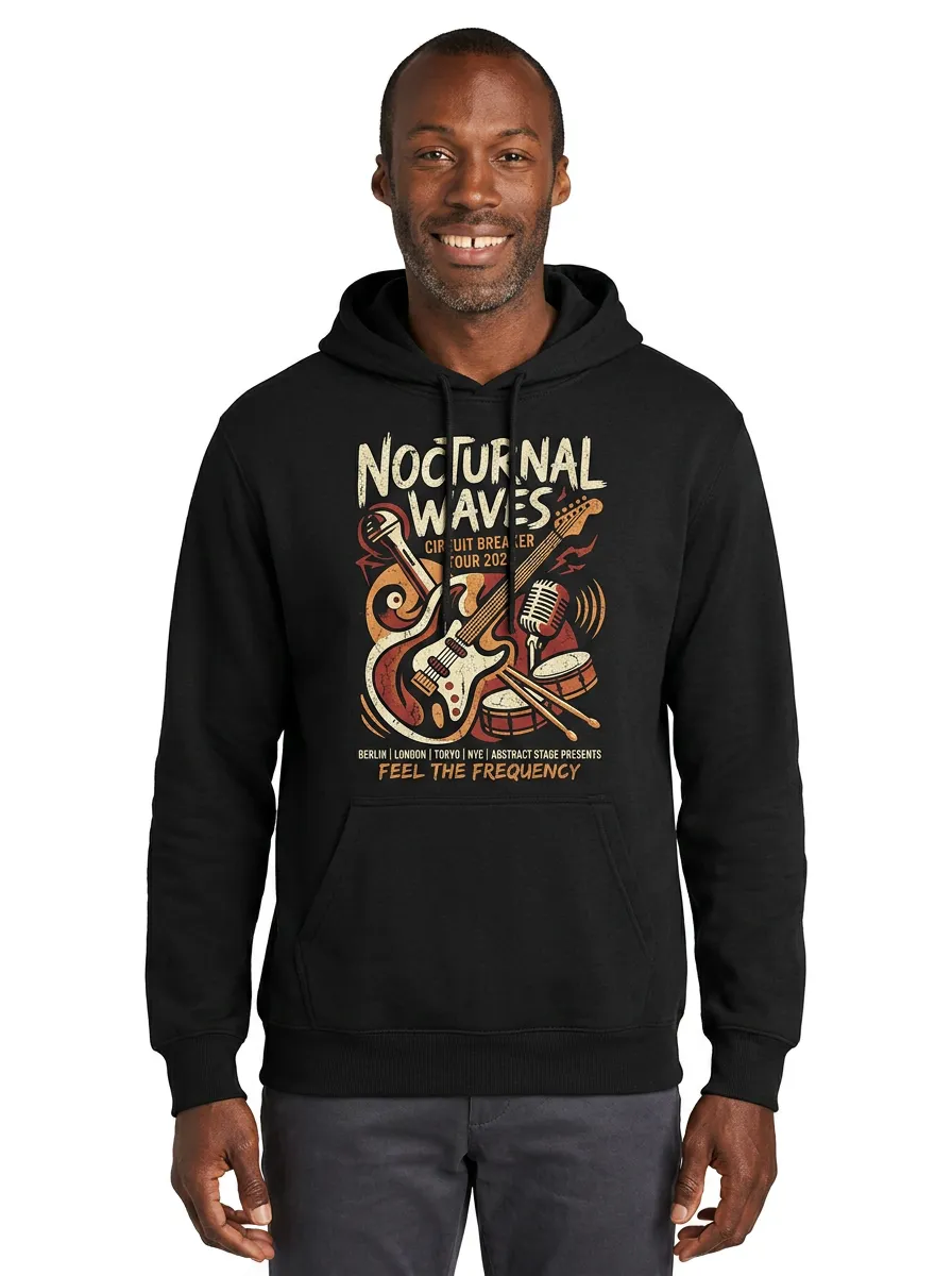 Men's Rock Band Music Lover Guitar Microphone Printed Hoodie