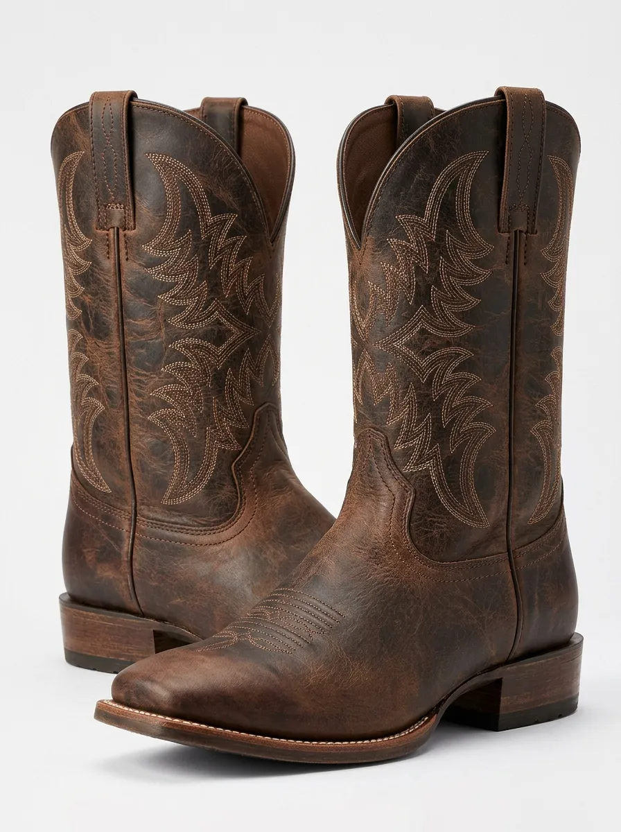 Southwestern Embroidered Distressed Style Men's Western Cowboy Boots