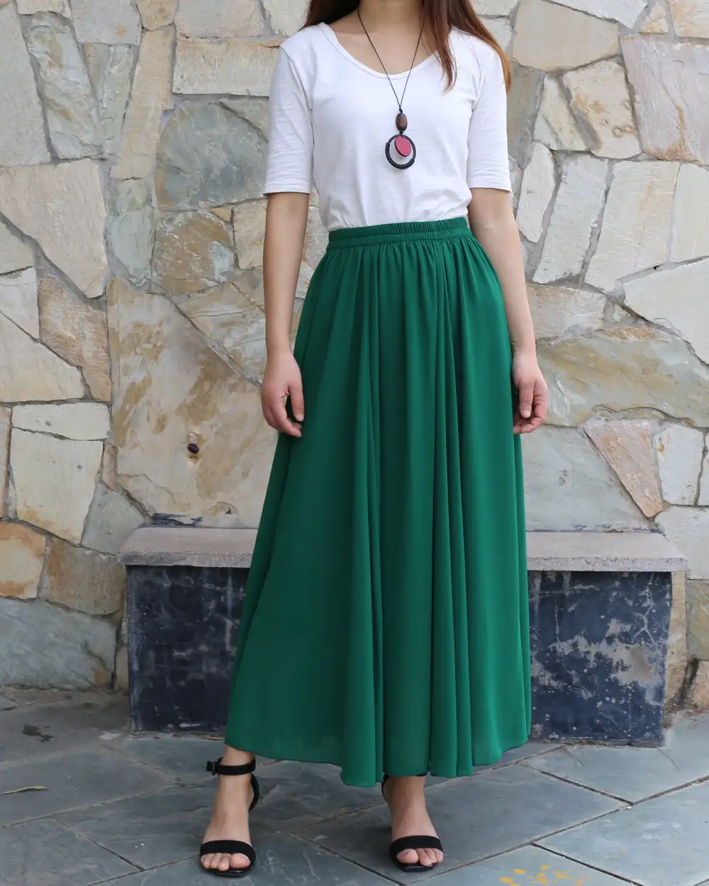 Relaxed Elastic Waist Chiffon A Line Maxi Skirt