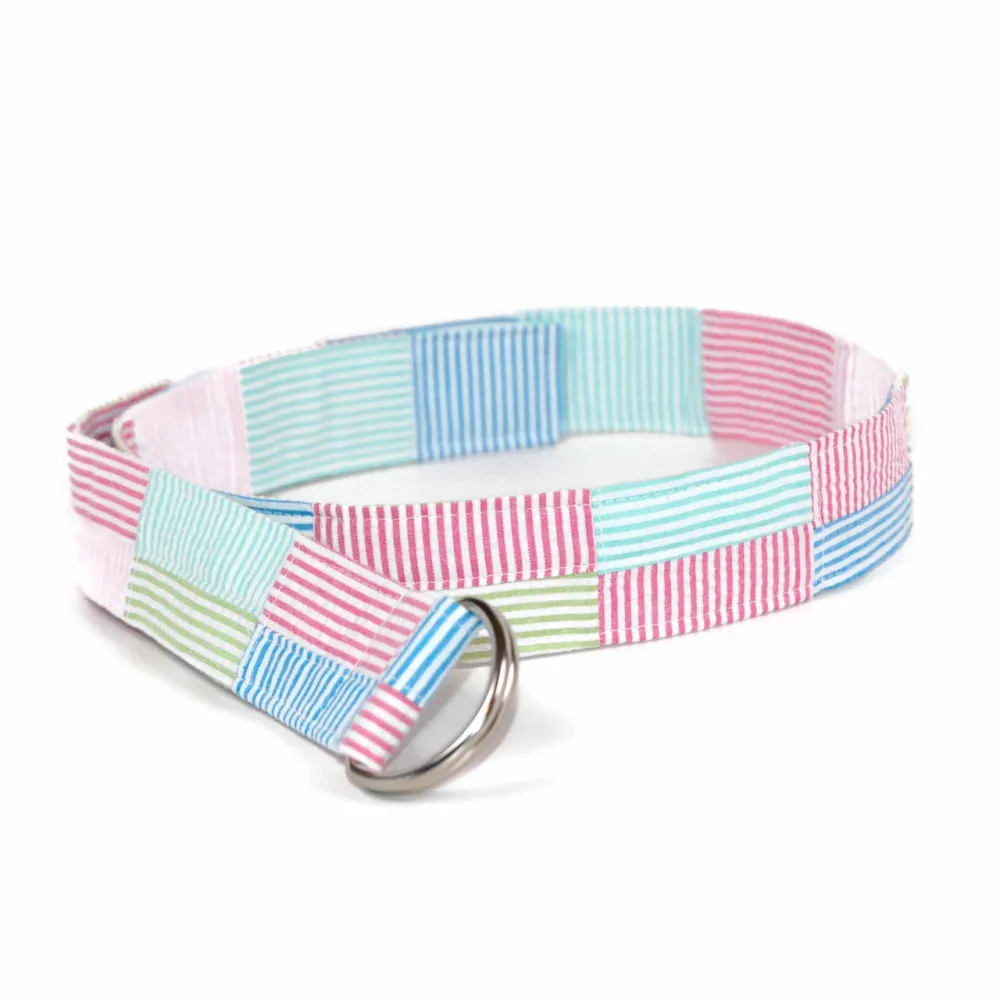 Striped Patchwork D-Ring Cotton Belt