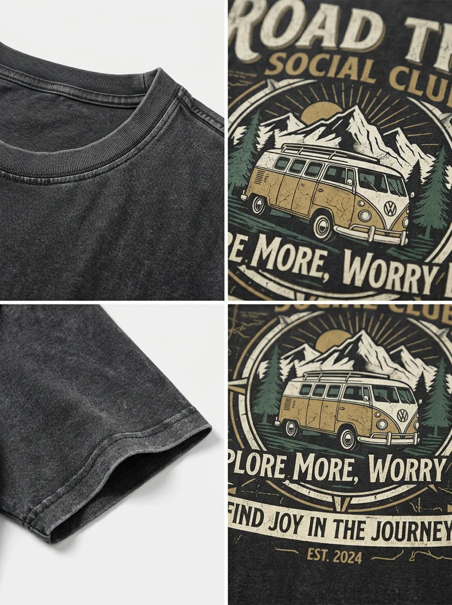 Unisex Road Trip Lover Vintage Van Mountain Printed T-shirt