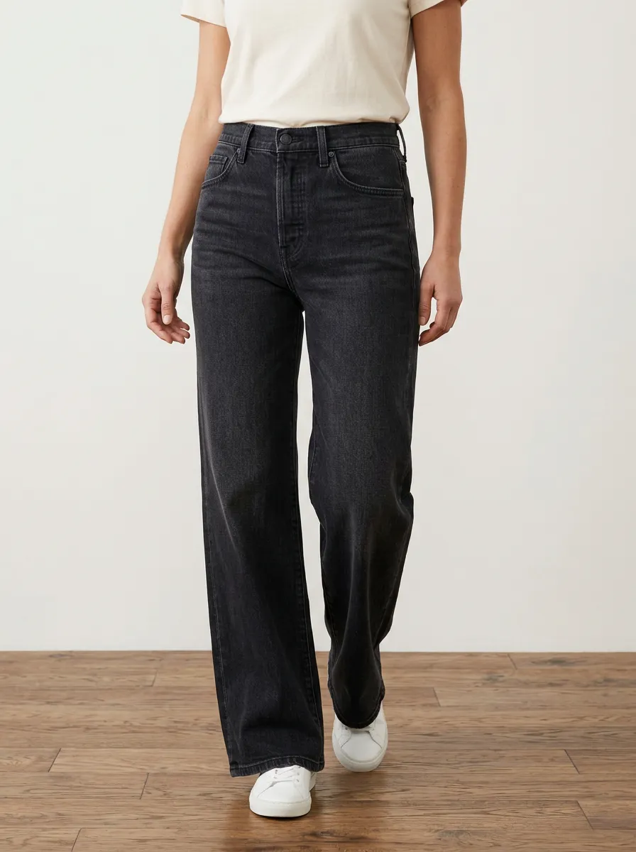 Wide-Leg High-Rise Washed Casual Denim Jeans