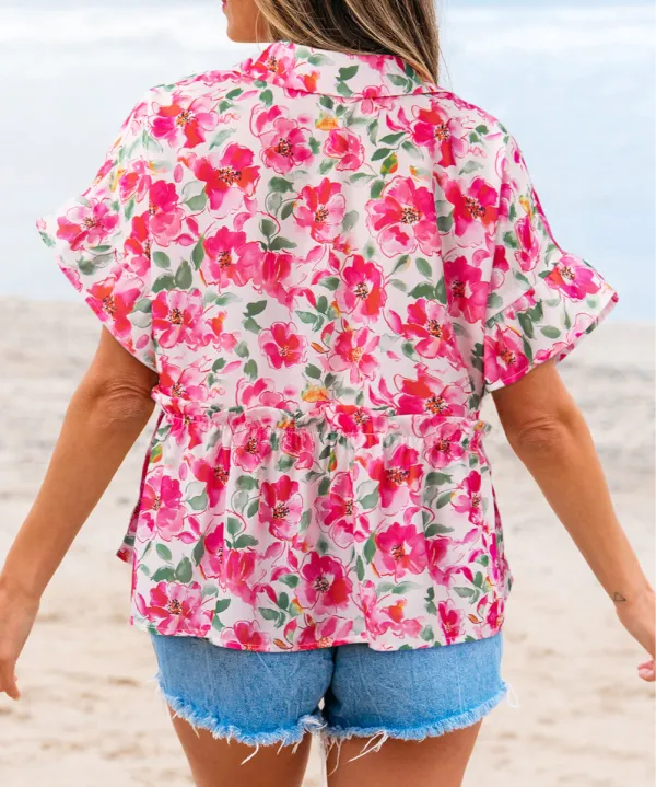 Women's V Neck Ruffled Top
