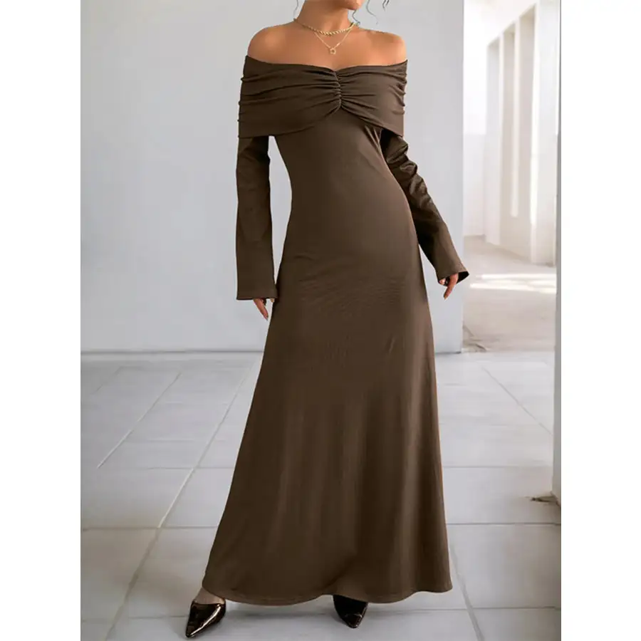 Relaxed Off Shoulder Long Sleeve Bodycon Maxi Dress