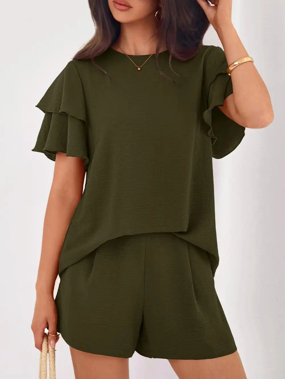 Crew Neck Top Two Piece Set