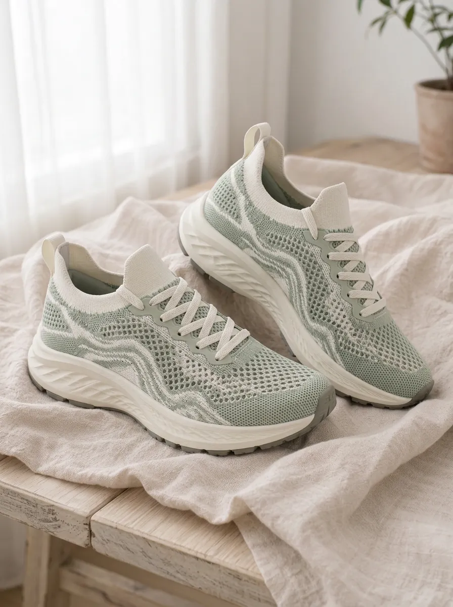 Women's Motion Wavy Pattern Knitted Running Shoes Sneakers