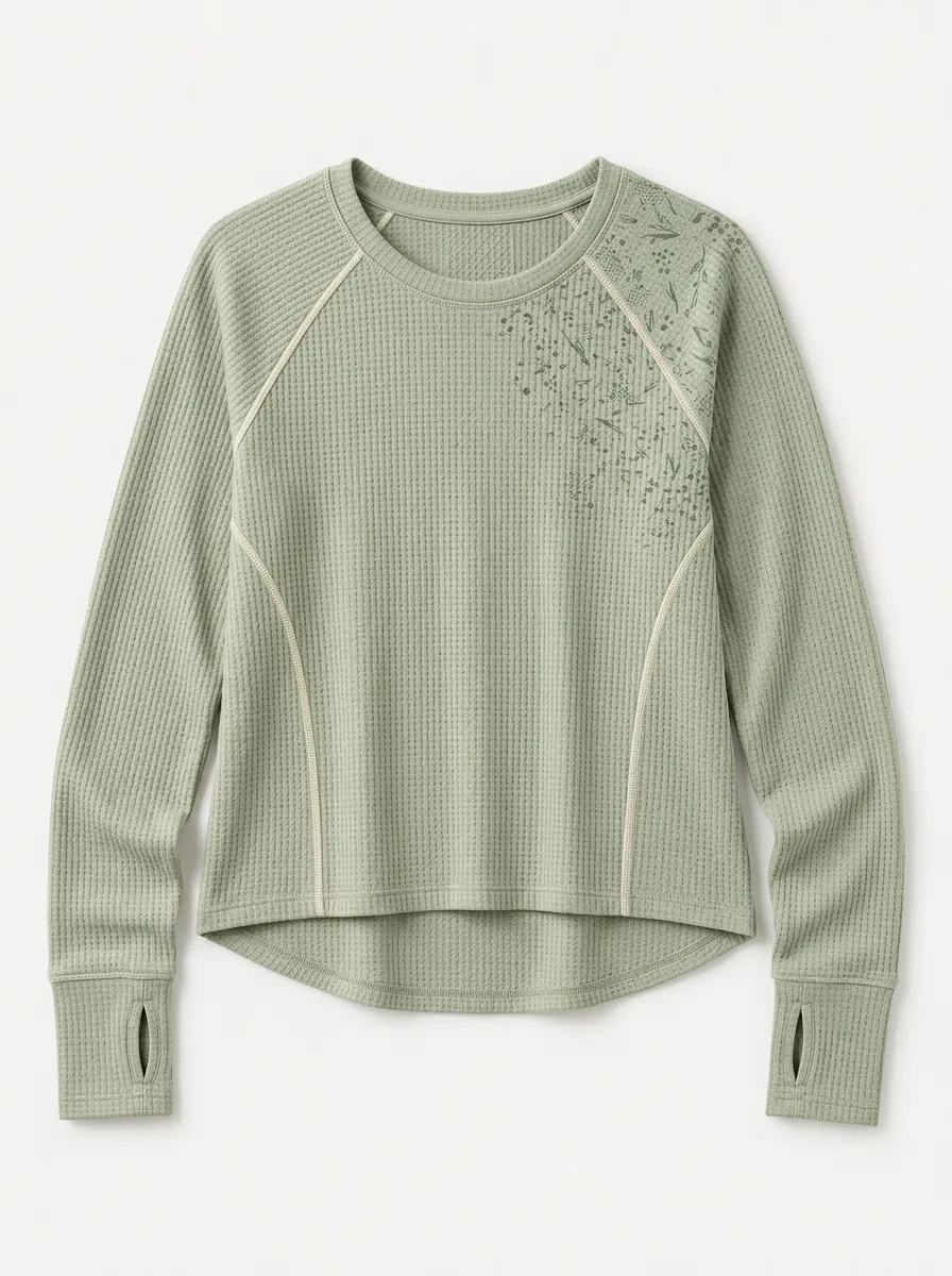 Women's Botanical Nature Lover Floral Printed Waffle Knit Top