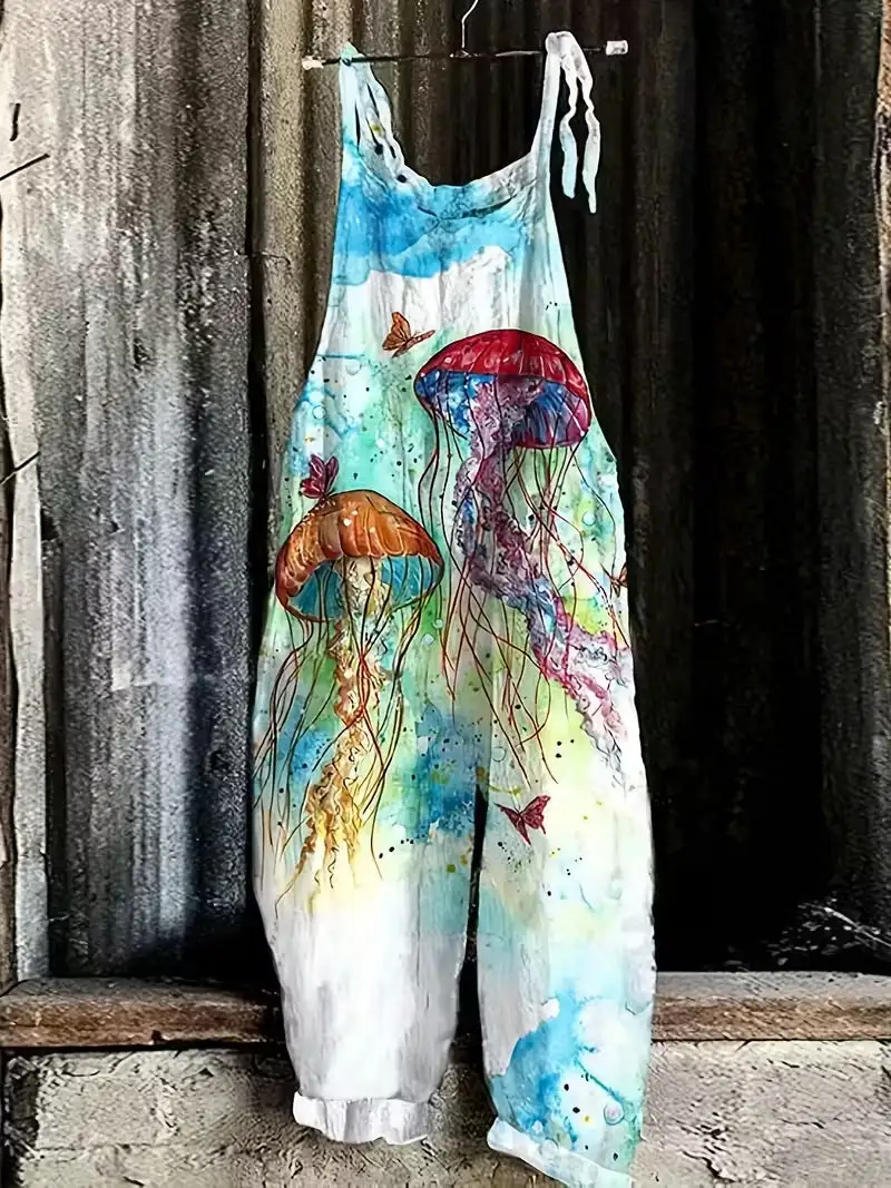 Women' Fun Print Wide-Leg Suspender Overalls