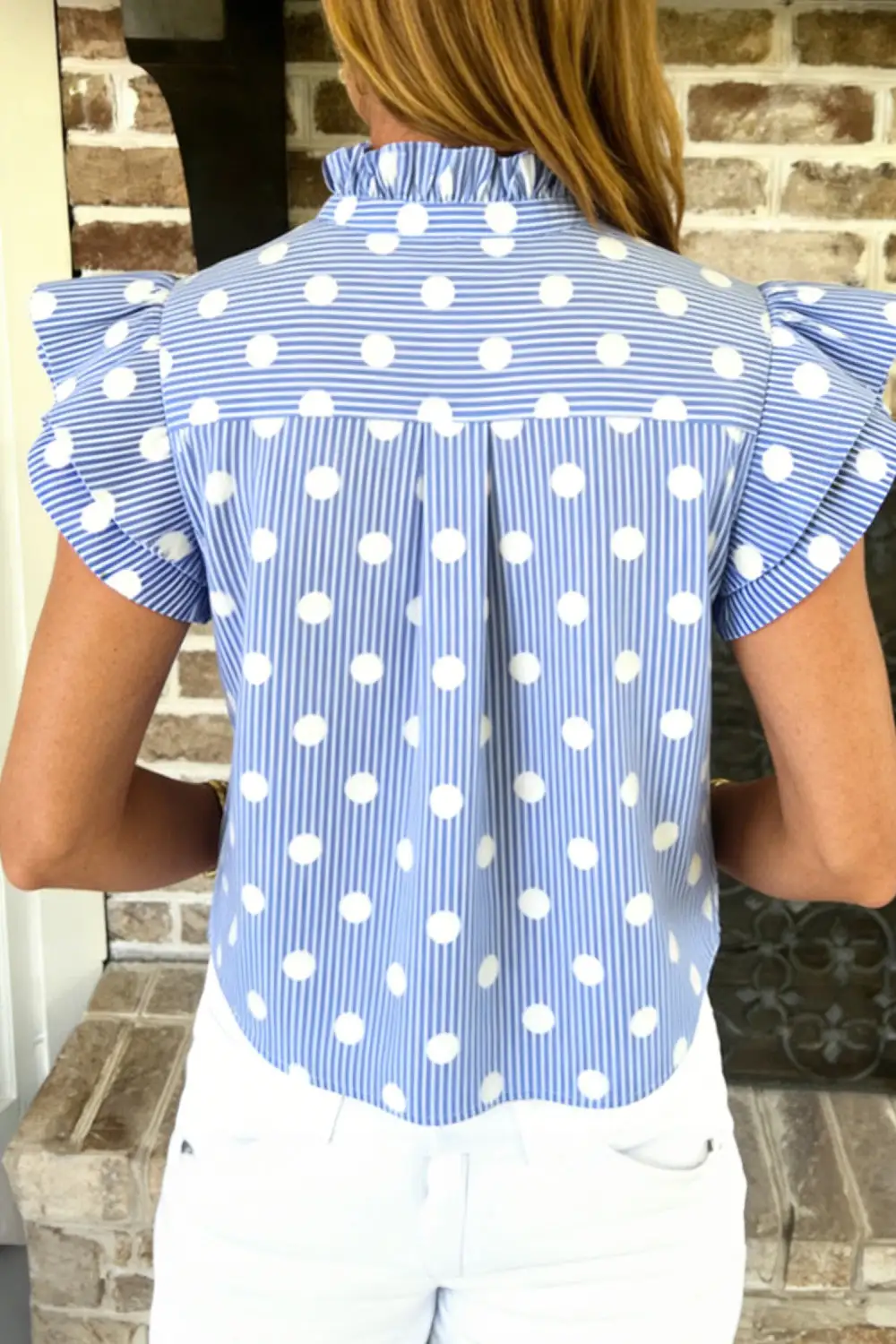 Striped Contrast Polka Dot Blouse