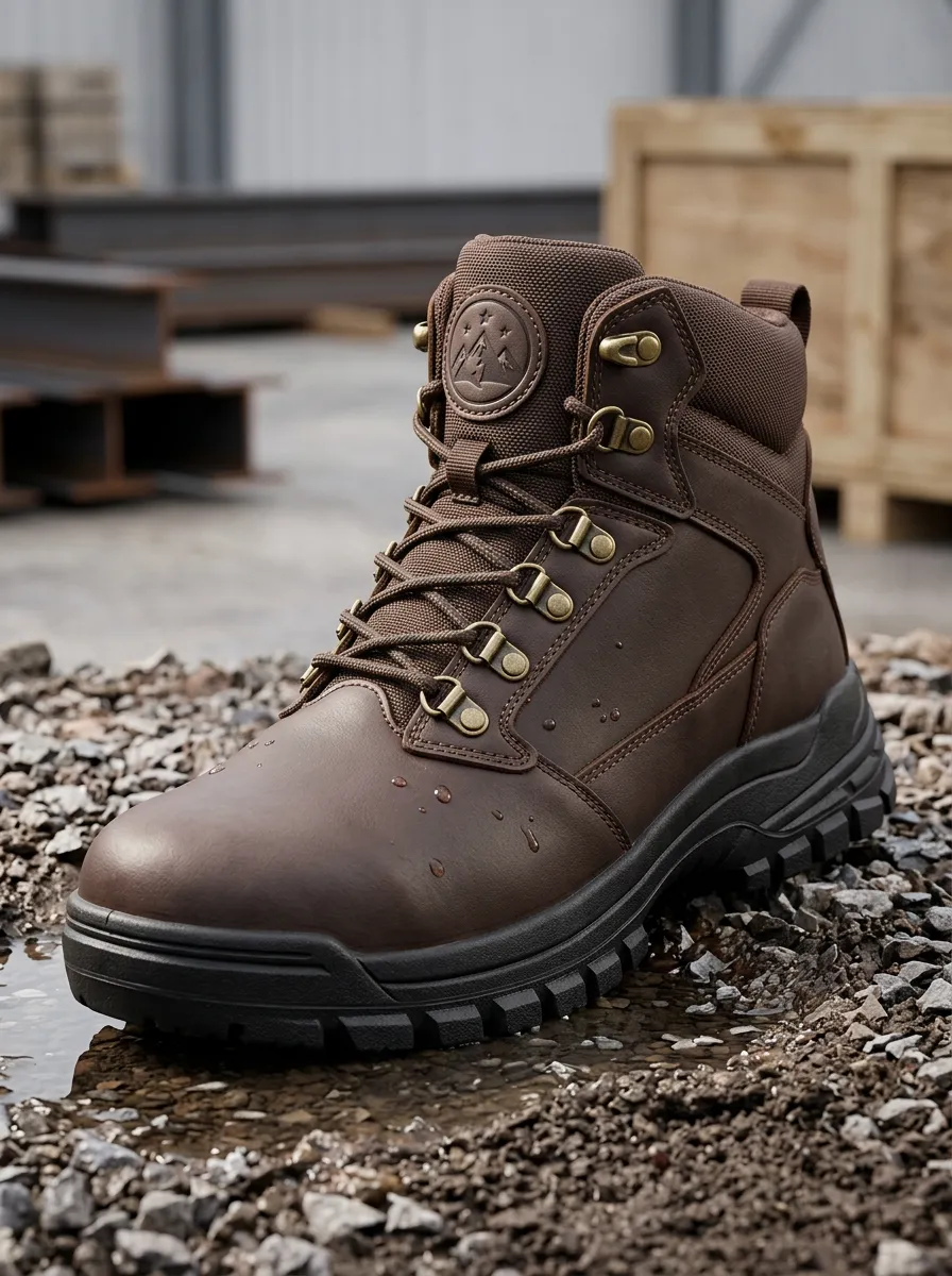 Men's Mountain Logo Waterproof Brown Printed Work Boots