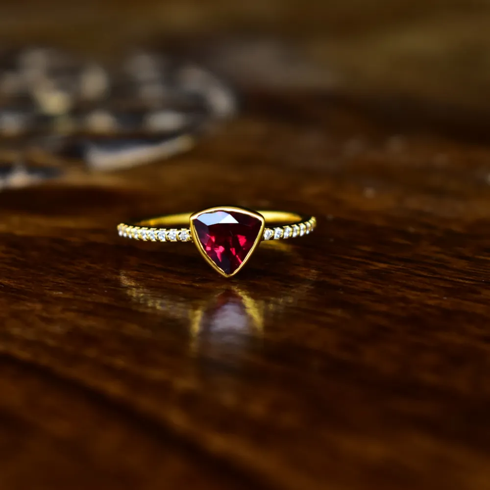 Trillion Cut Rhodolite Garnet Ring