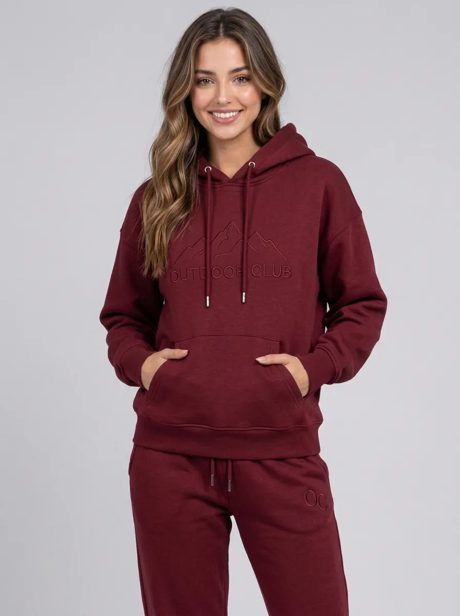 Women's Outdoor Club Mountain Graphic Embroidered Hoodie & Jogger Set