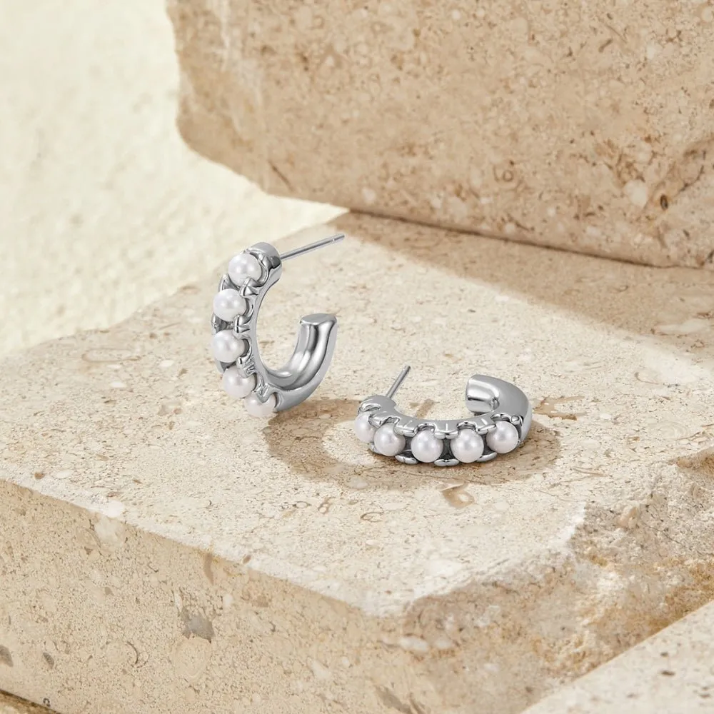 Rounded Pearl Hoop Earrings