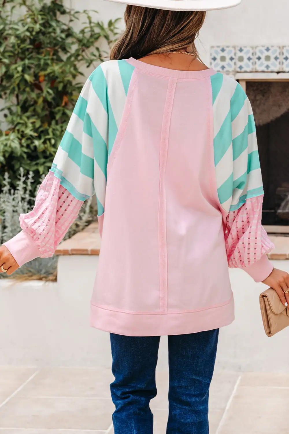 Women's Striped Colorblock Raglan Sleeve Pullover Top