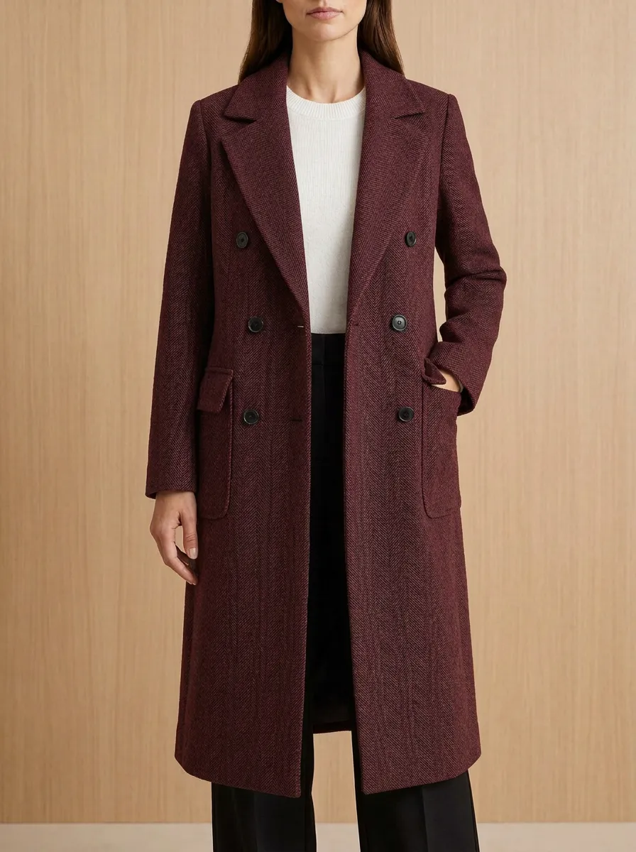 Women's Classic Gray Herringbone Pattern Coat