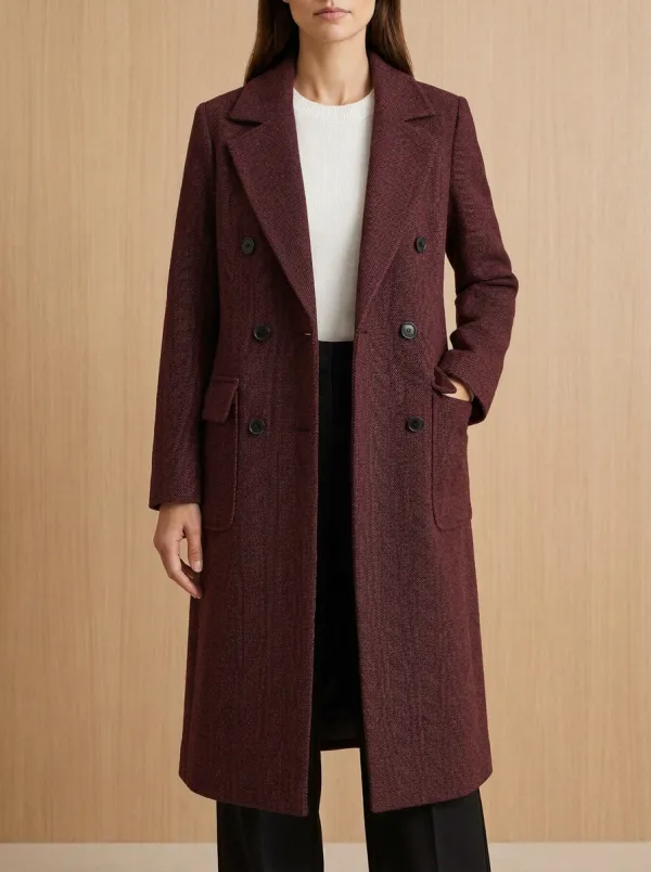 Women's Classic Gray Herringbone Pattern Coat